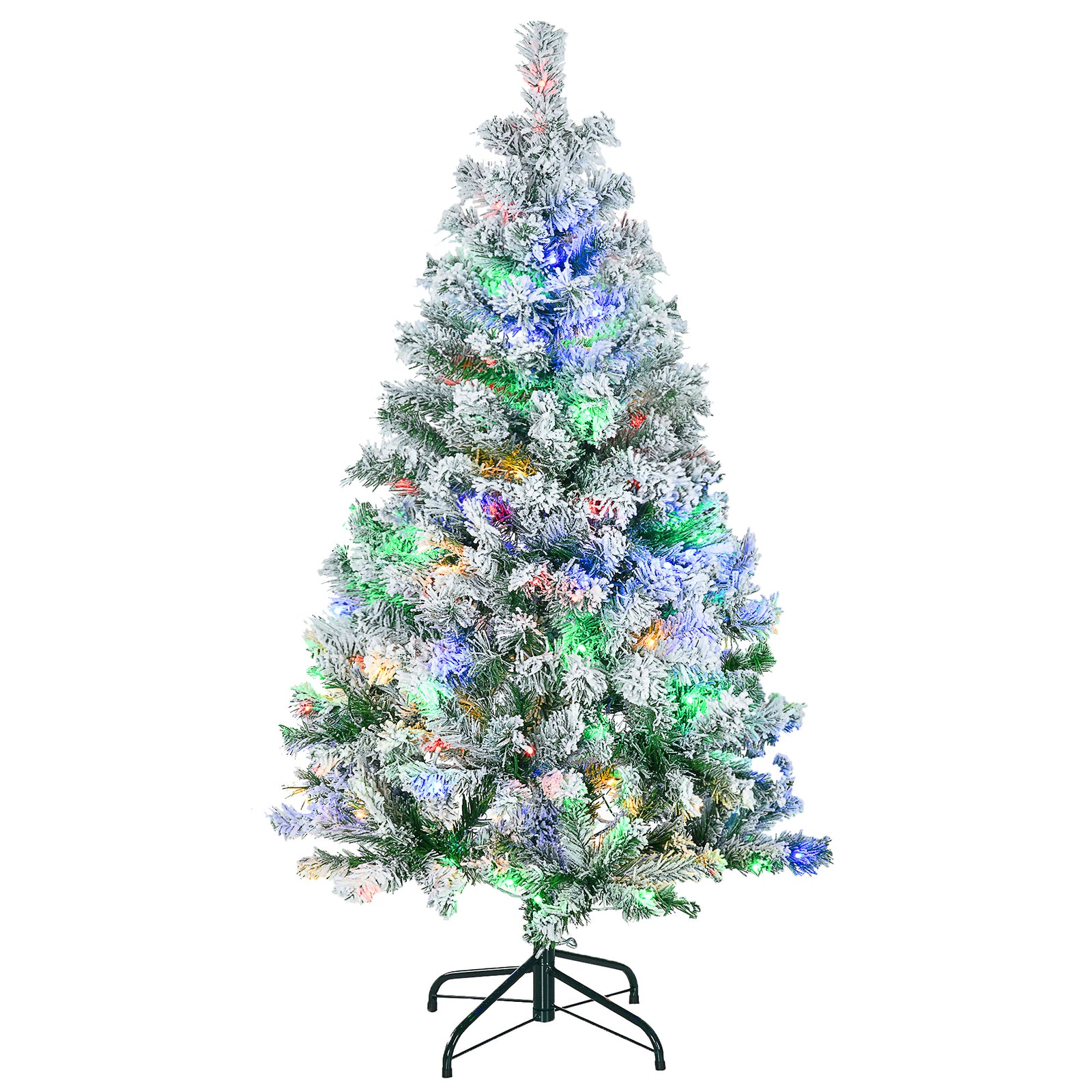 4.5' Artificial Snow Christmas Trees with Frosted Branches, Warm White or Colourful LED Lights, Steel Base