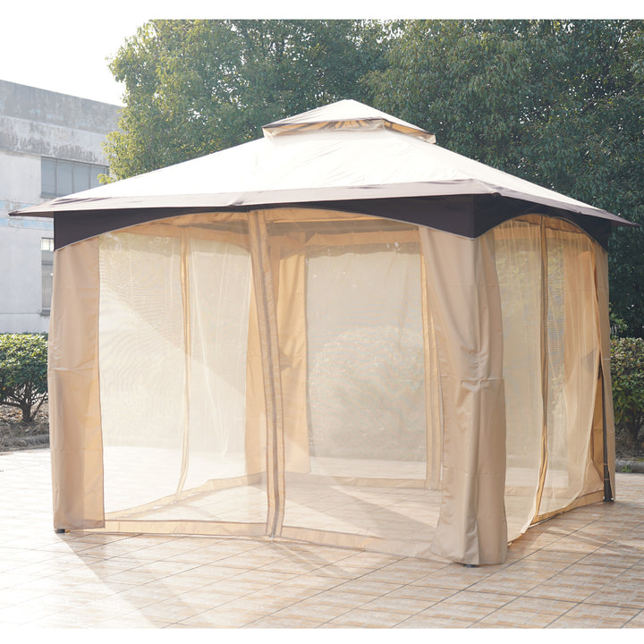 3.2 x 3.2m Garden Gazebo, Double Roof Outdoor Gazebo Canopy Shelter with Netting, Solid Steel Frame for Garden, Lawn, Backyard and Deck