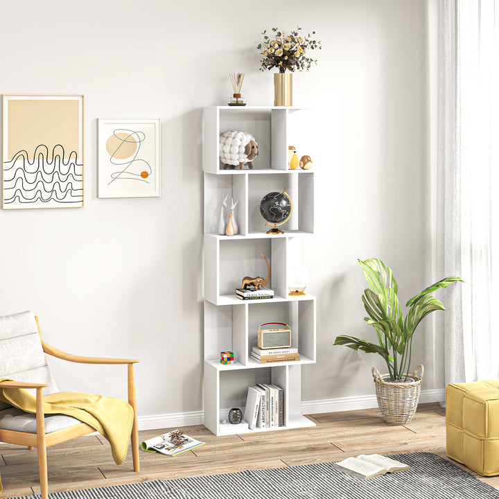Bookcase, S-Shaped Wooden Bookshelf, 5 Tiers Freestanding Storage Shel