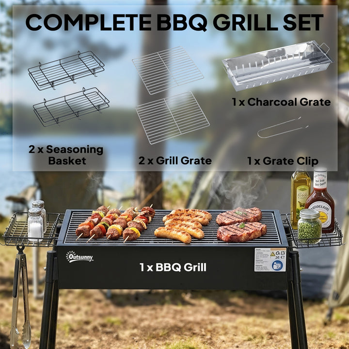Portable Charcoal BBQ Grill with Seasoning Baskets for Camping Picnic 