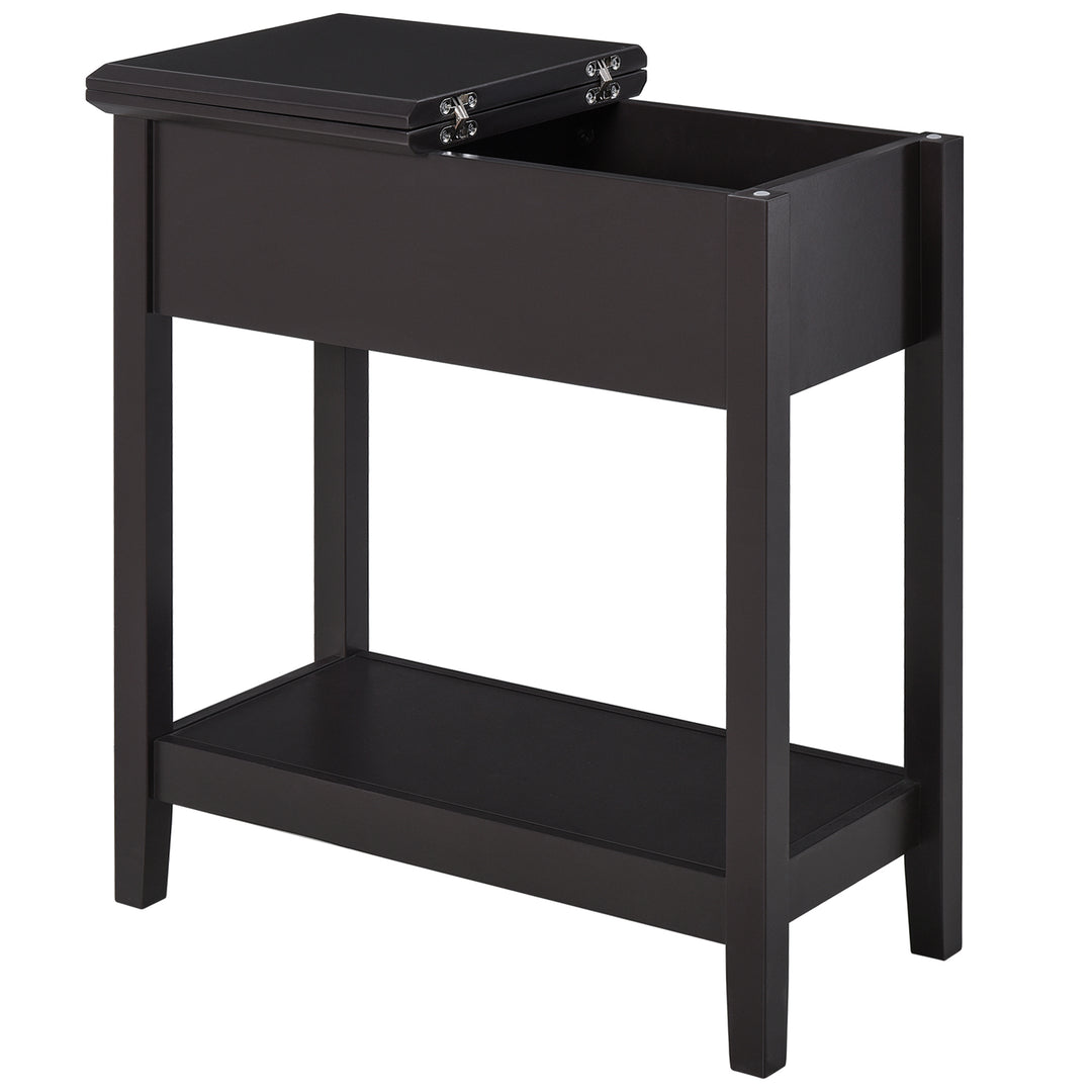 End Table, Narrow Side Table with Flip Top , Shelf, Dark Coffee