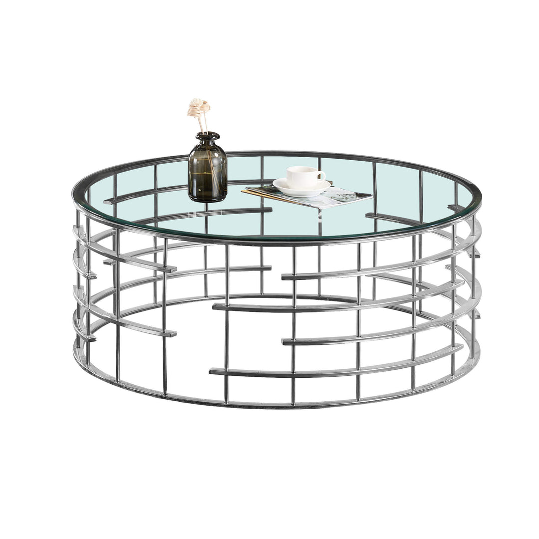 Missouri Round Coffee Table Clear Glass & Silver Frame