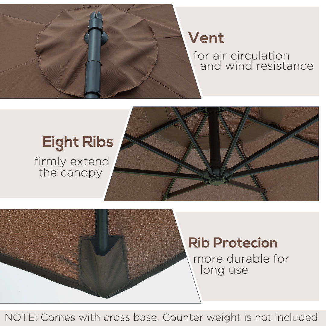 2.45m Overhanging Cantilever Parasol, Heavy Duty Waterproof Garden Umbrella with Cross Base, Brown