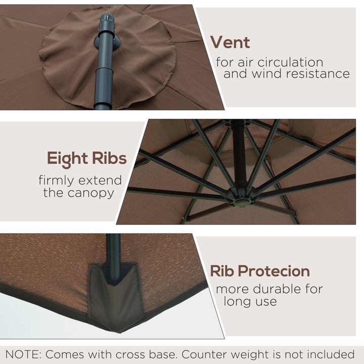 2.45m Overhanging Cantilever Parasol, Heavy Duty Waterproof Garden Umbrella with Cross Base, Brown