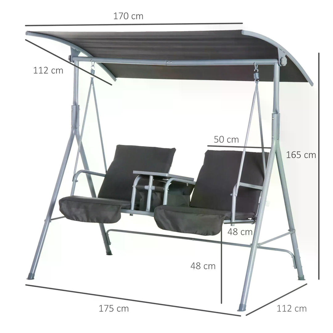 Steel Frame 2-Seater Swing Chair w/ Table Grey