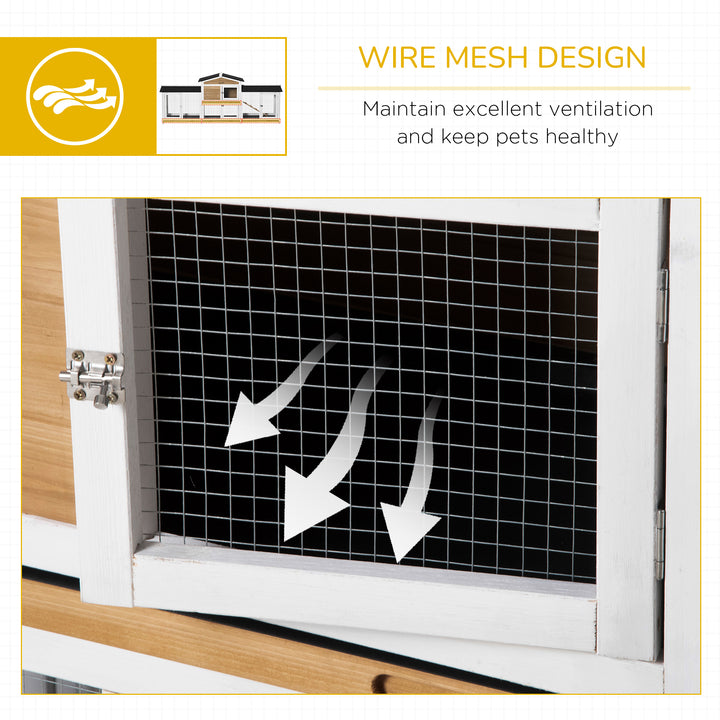 2-Tier Large Rabbit Hutch Outdoor with Double Side Run Boxes, No-leak Plastic Tray, Ramp, 230 x 53 x 93.5cm, White