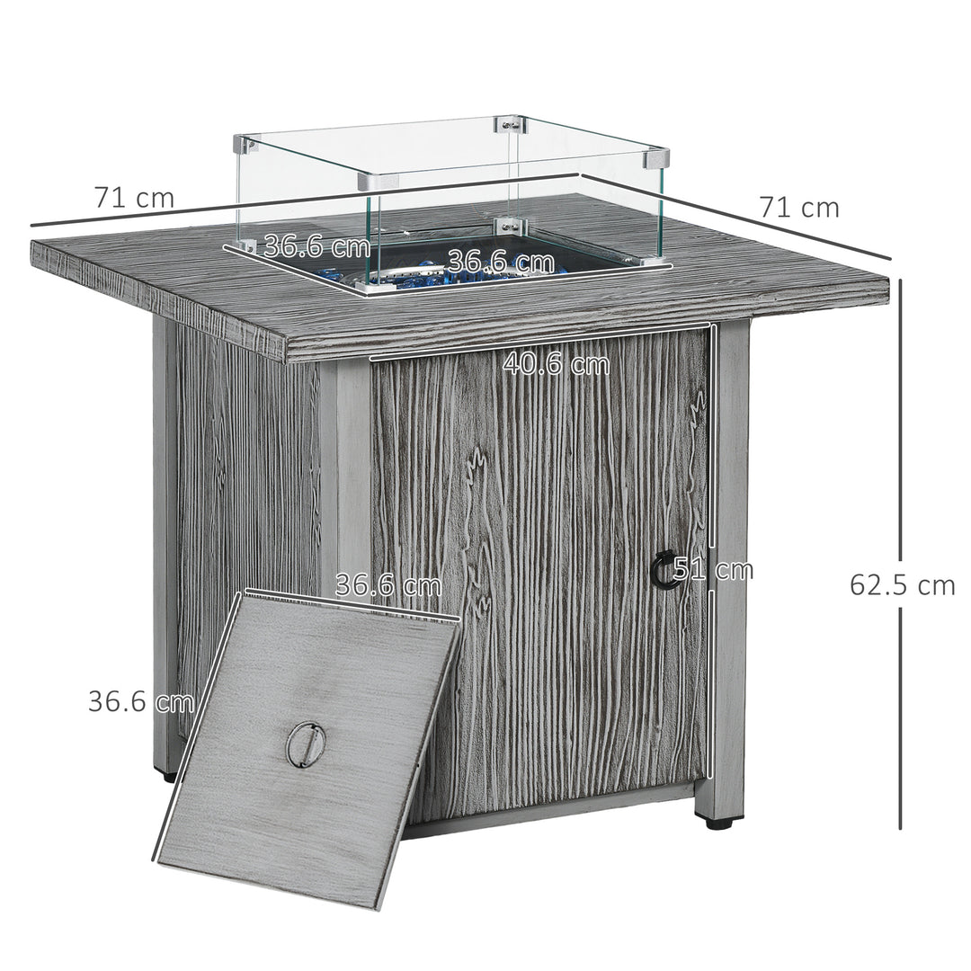 71cm 50,000 BTU Gas Fire Pit Table with Cover and Glass Screen - Grey