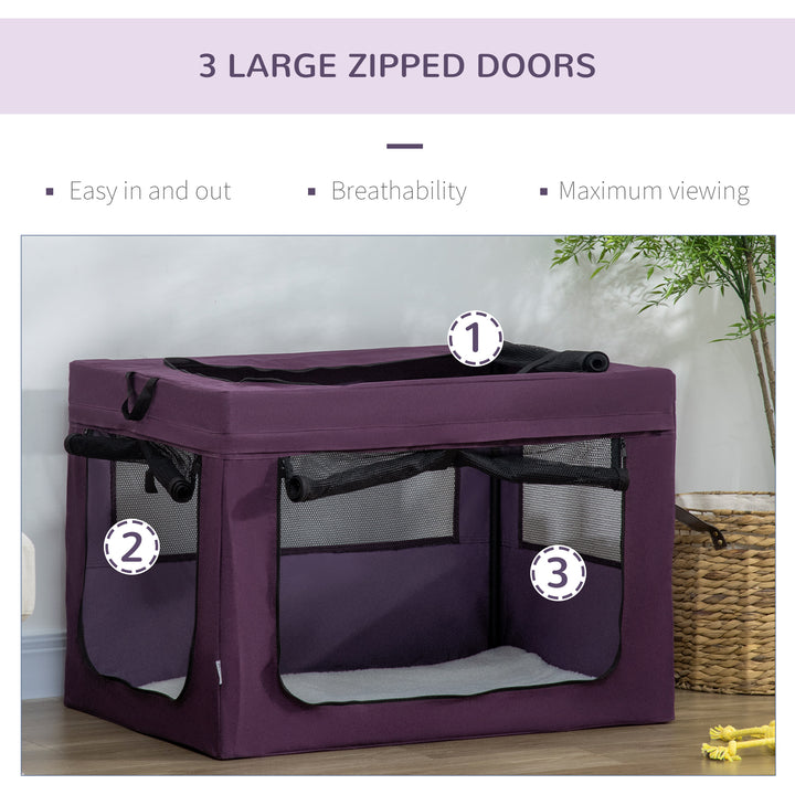 PawHut Portable Pet Carrier, 90cm, Foldable, with Cushion, for Medium to Large Dogs, Purple | Aosom UK