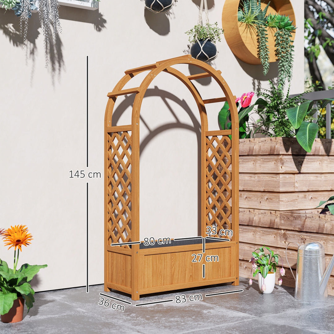 Wooden Raised Garden Bed with Trellis, Liner, Drainage Holes, for Vine Climbing Plants, Flowers, 83 x 36 x 145 cm