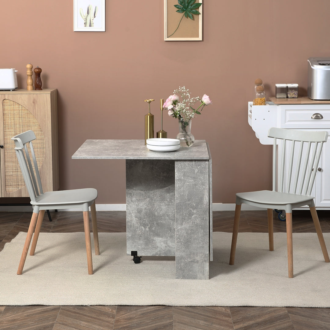 Folding Dining Table, Drop Leaf Table with 2-Tier Shelves, Rolling Casters, for Small Spaces, Kitchen, Cement Grey