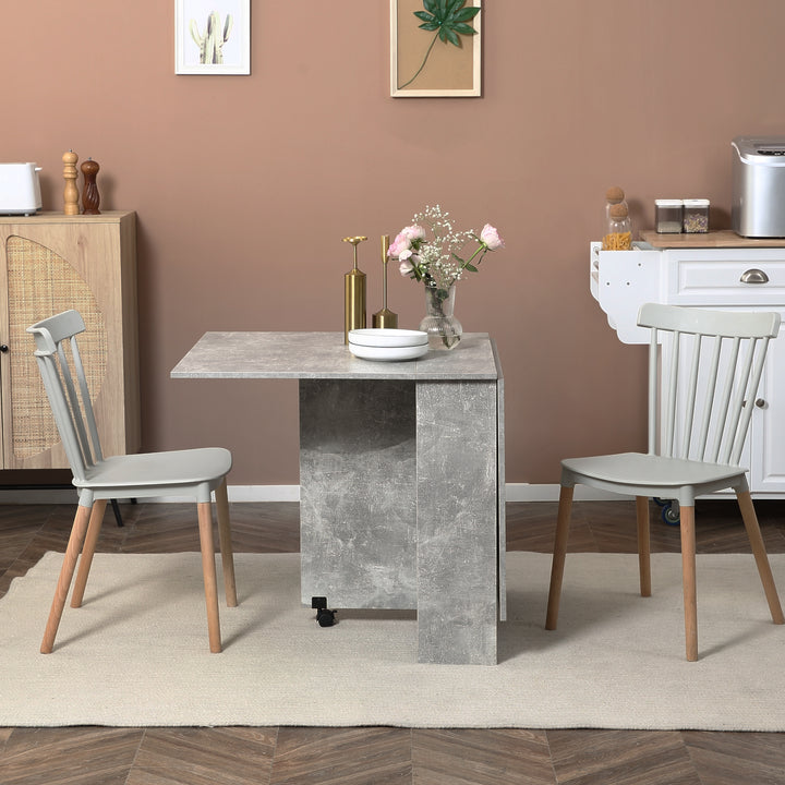 Folding Dining Table, Drop Leaf Table with 2-Tier Shelves, Rolling Casters, for Small Spaces, Kitchen, Cement Grey