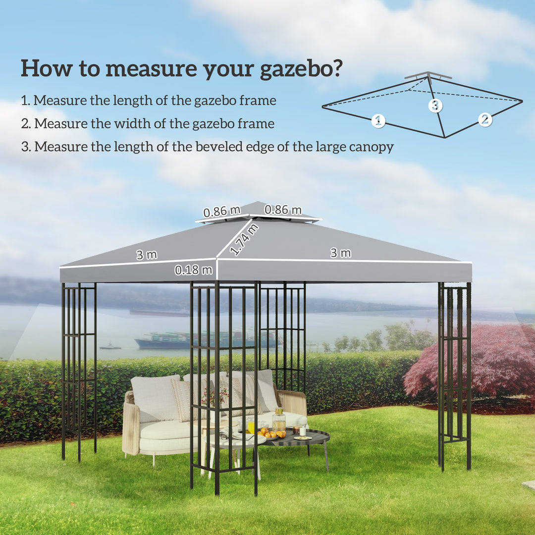 3(m) Gazebo Top Cover Double Tier Canopy Replacement Pavilion Roof Light Grey