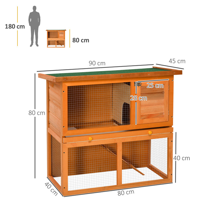 MCL Two-Tier Rabbit Hutch, Wooden Outdoor Pet Cage, with Opening Top
