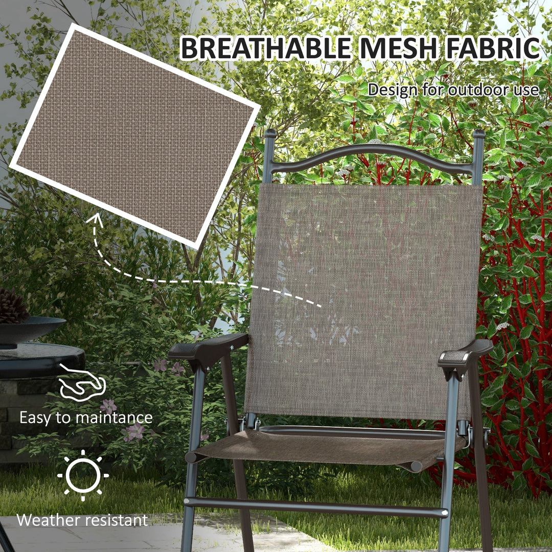 Set of Two Folding Garden Chairs, with Fabric Mesh Seats - Mixed Brown