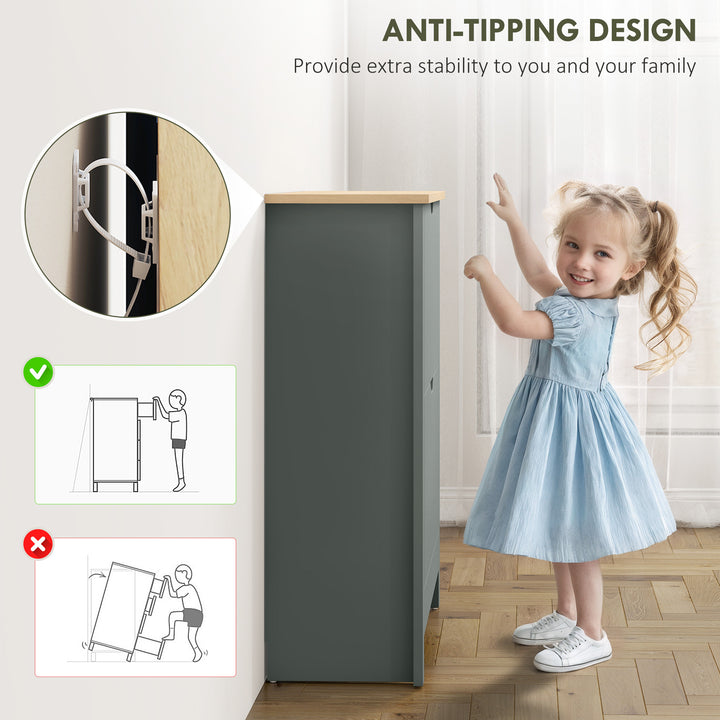 Slim Shoe Cabinet, Narrow Shoe Cupboard with 2 Flip Drawers, Adjustabl