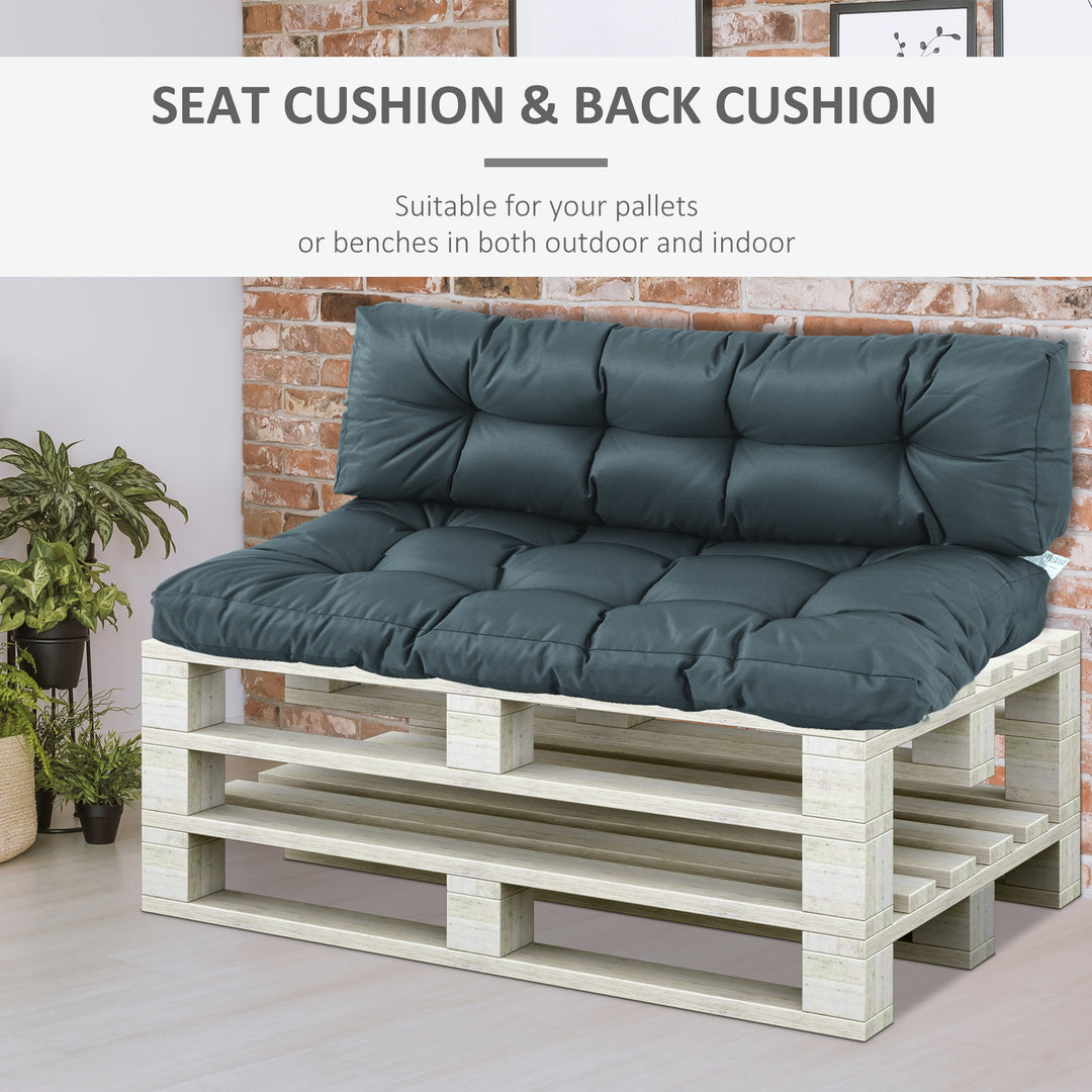 2Pcs Garden Tufted Pallet Cushion Seat Pad Back Cushion Patio for Indoor Outdoor Use, Dark Grey