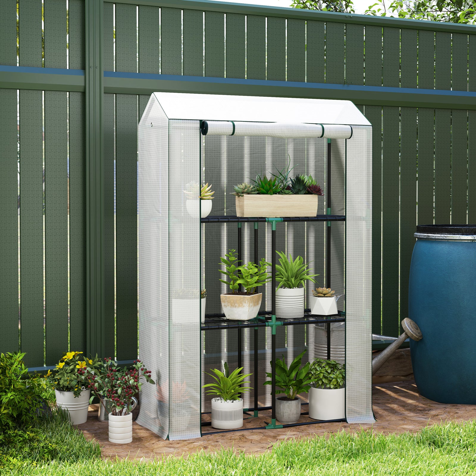 40 x 100cm Three Shelf Steel Frame Greenhouse - White