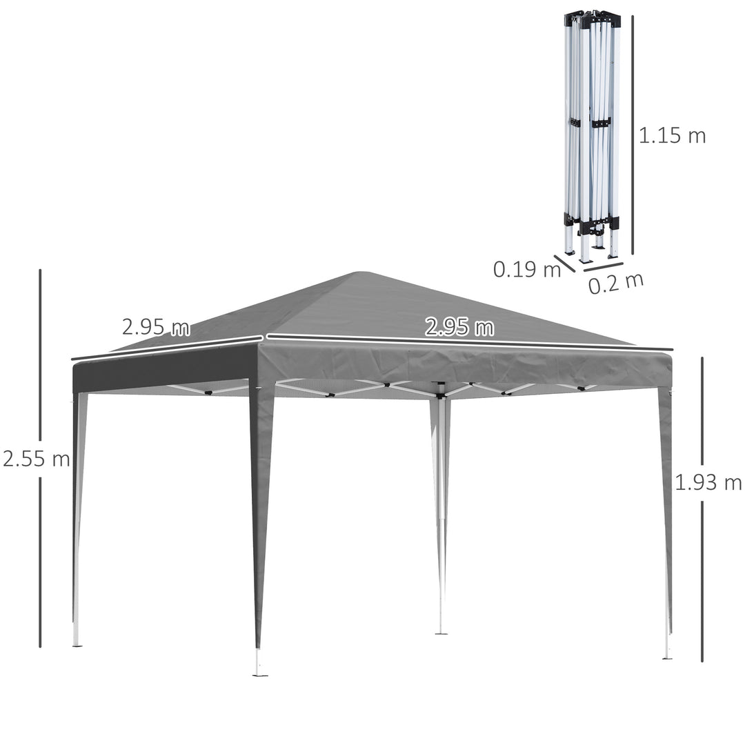 Outsunny 3 x 3 m Garden Pop Up Gazebo Marquee Party Tent Wedding Canopy, Height Adjustable with Carrying Bag, Grey