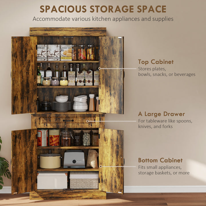 Tall Kitchen Cupboard, Kitchen Pantry Cabinet with Drawer, Shelves