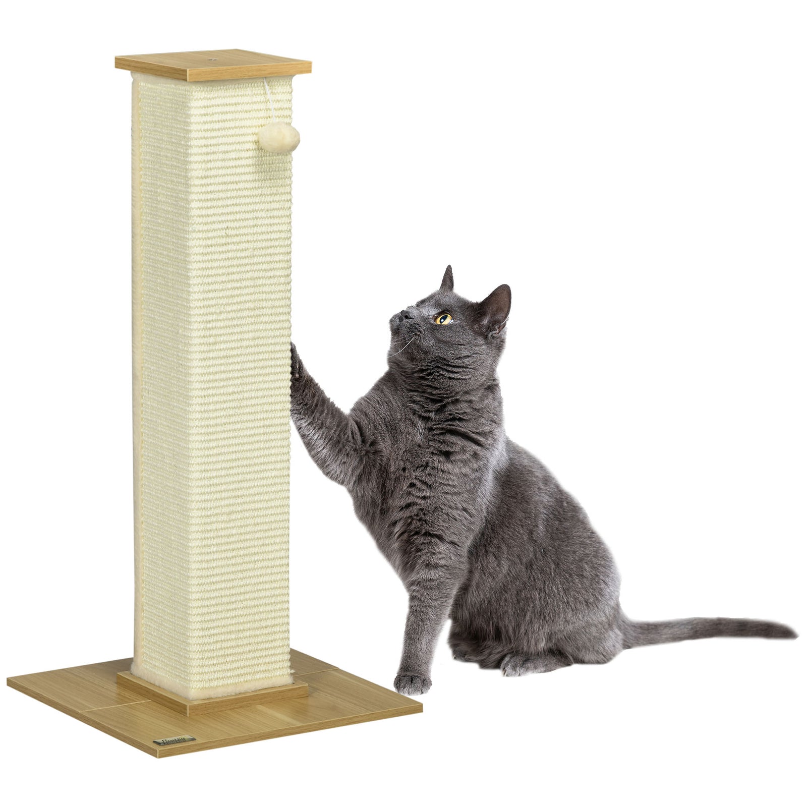 80cm Scratching Post, with Toy Ball, Sisal Rope - White