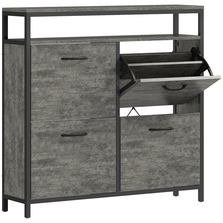 Shoe Storage Cabinet with 4 Flip Drawers and Open Shelf - Cement Grey