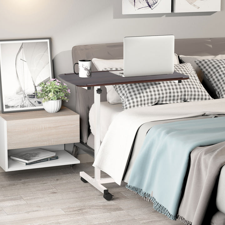 MCL Height Adjustable Over Bed Table with Wheels, C Shaped Laptop Desk, Portable Hospital Bed Table for Living Room, Bedroom, Brown