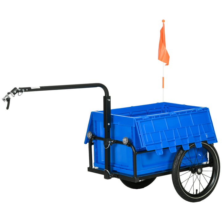 HOMCOM Bicycle Cargo Trailer with Steel Frame, 65L Foldable Storage Box, Safe Reflectors, Max Load 40KG, Blue | Aosom UK