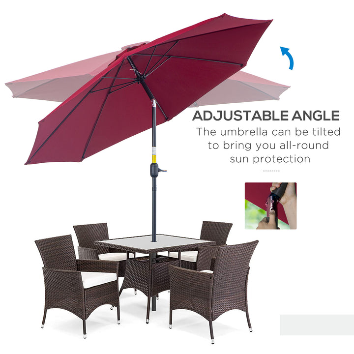 2.7M Garden Parasol Umbrella with Glass Fibre Ribs and Aluminium Frame, Tilting Sun Shade Shelter Canopy, Wine Red