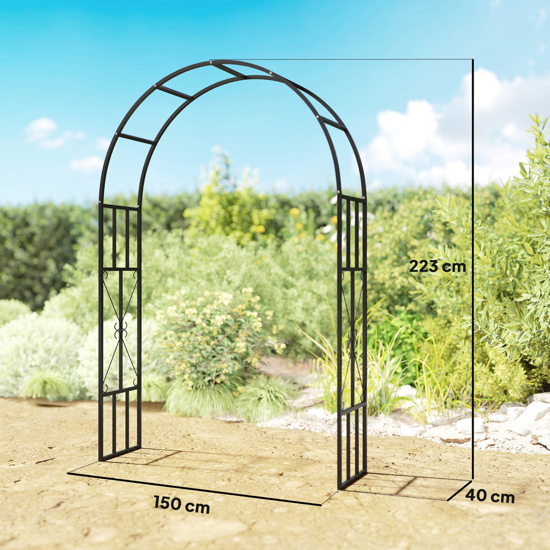 Steel Garden Arch, 2.2m High x 1.5m Wide Metal Garden Trellis for Climbing Plants Roses Wisteria Vines, Outdoor Wedding Arch for Bridal Party Ceremony Decoration, Black