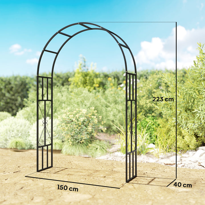 Steel Garden Arch, 2.2m High x 1.5m Wide Metal Garden Trellis for Climbing Plants Roses Wisteria Vines, Outdoor Wedding Arch for Bridal Party Ceremony Decoration, Black