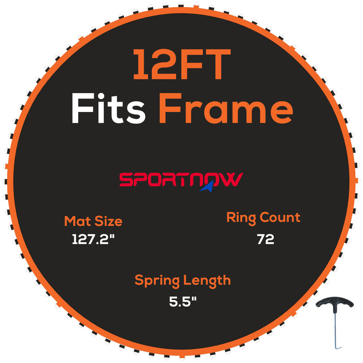 SPORTNOW Replacement Trampoline Mat with Spring Pull Tool, 72 V-Hooks, for 12ft Trampoline using 14cm Springs, Orange
