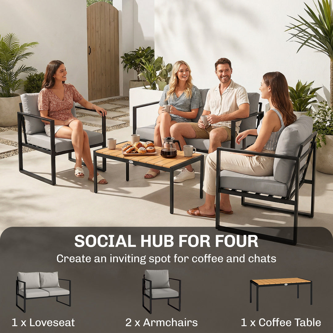 Outdoor Garden Furniture Set, 4 Piece Patio Furniture with Slatted Tab