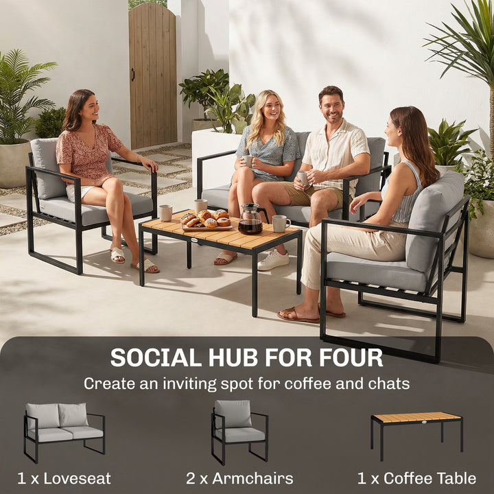 Outdoor Garden Furniture Set, 4 Piece Patio Furniture with Slatted Tab