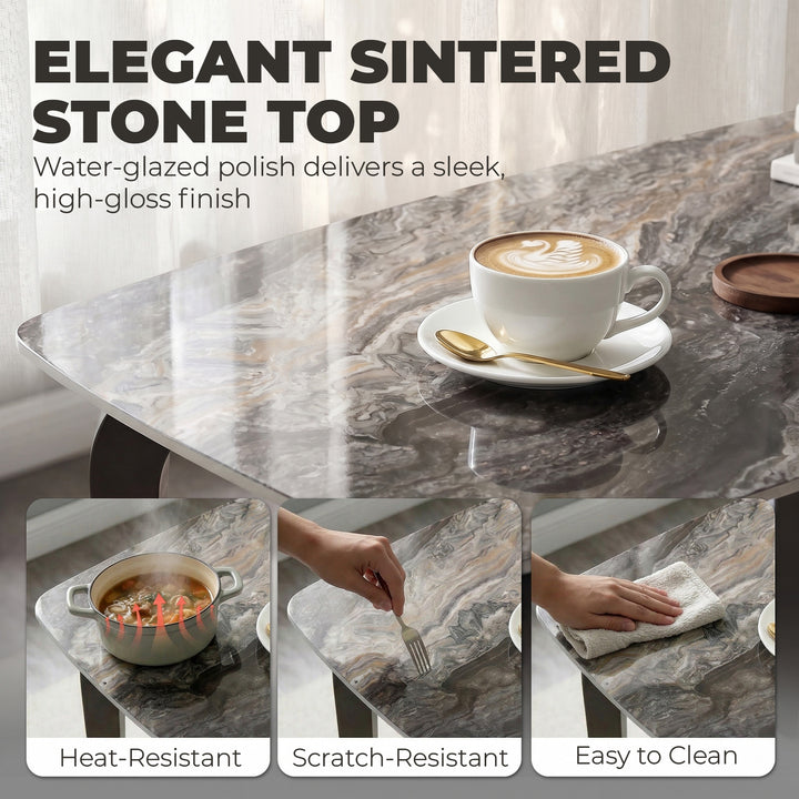 Dining Table for 4, Modern Kitchen Table with Sintered Stone Tabletop,