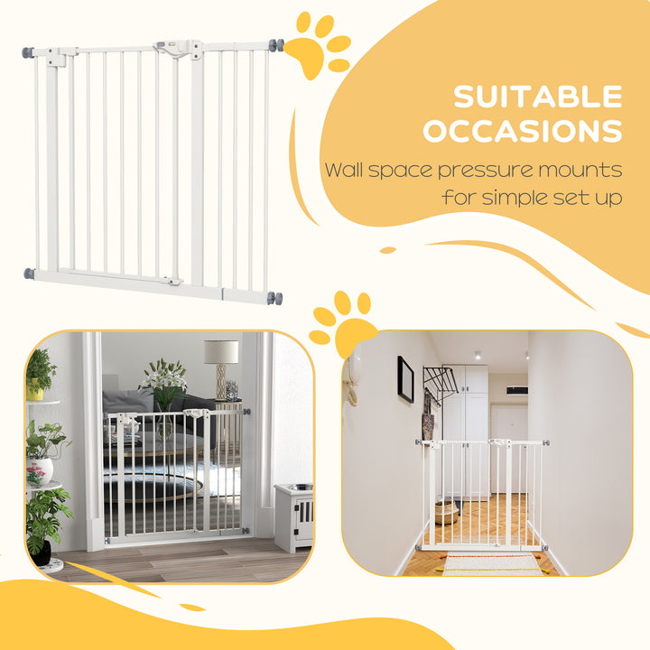 PawHut Flexible Pet Gate: Adjustable Metal Barrier for Dogs, 74-94cm Width, Secure Fit, White | Aosom UK