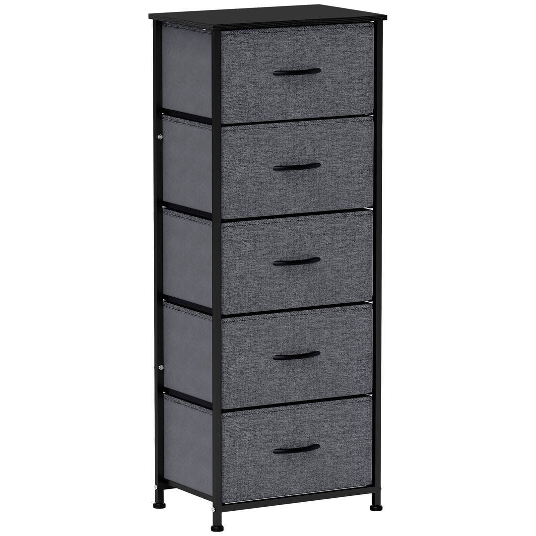 Fabric Chest of Drawers, Industrial Bedroom Dresser with 5 Fabric Drawers, Steel Frame and Wooden Top for Nursery, Living Room, Hallway, Dark Grey