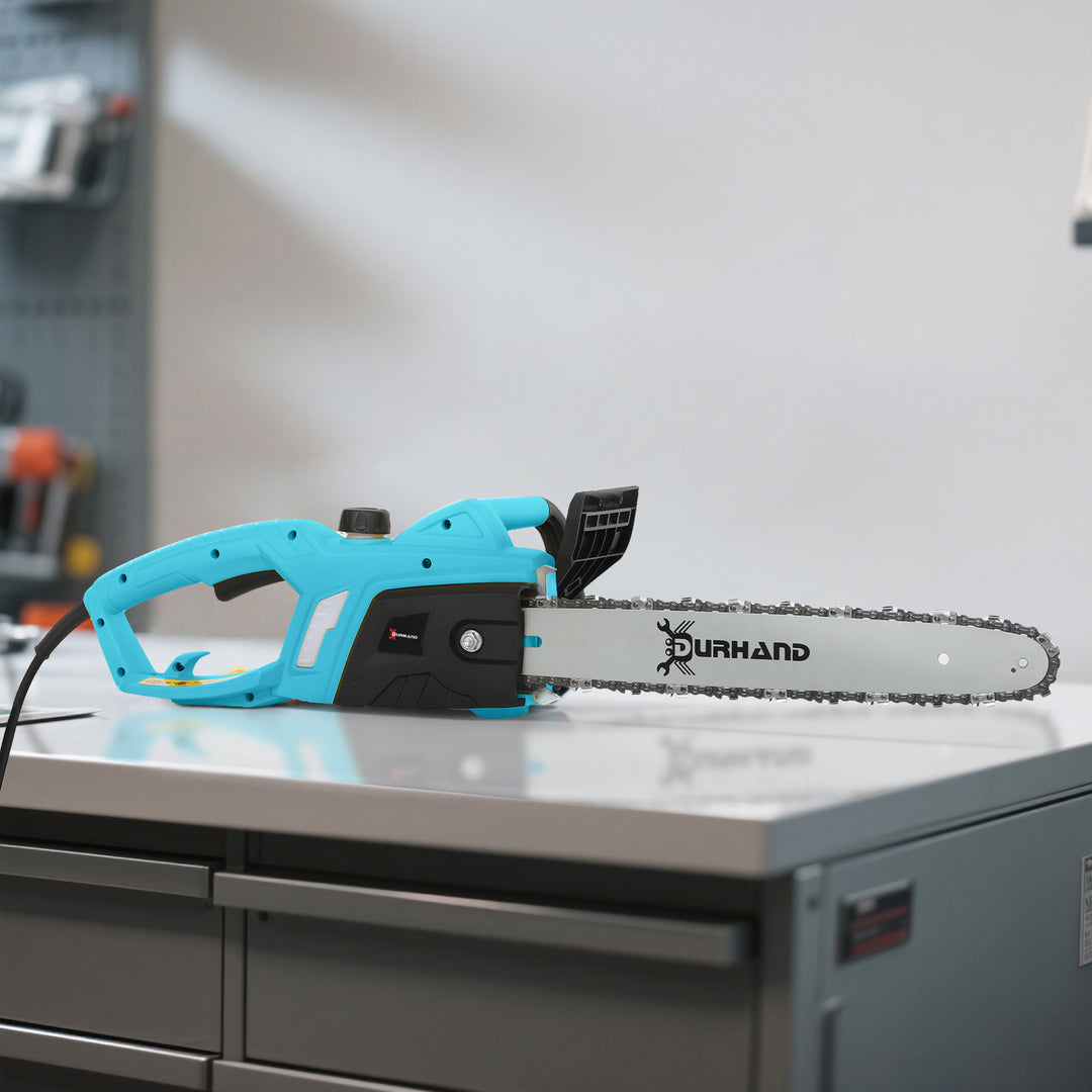 Aluminium Chainsaw with Double Brake Protection and Bar Cover, 2000 W, 40 cm, for Wood, Trees and Branches, Blue