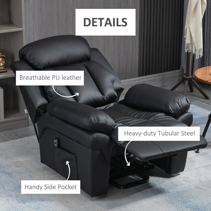 Power Lift Chair Recliner for Elderly, Electric Recliner Chair, Overstuffed Faux Leather Riser and Reclining Armchair with Remote Control, Side Pockets, for Living Room, Black