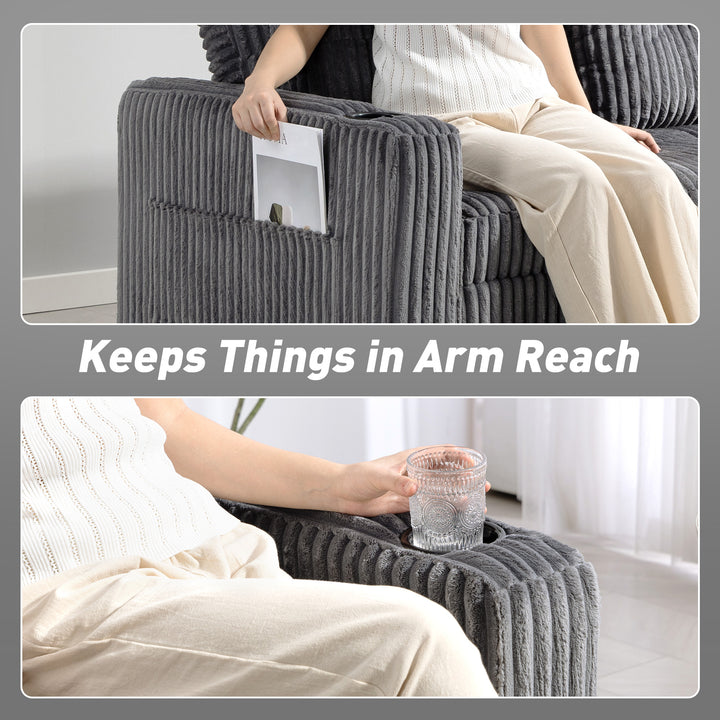 MCL 2 Seater Click Clack Sofa Bed with Pull Out Design, Corduroy Upholstery - Charcoal Grey