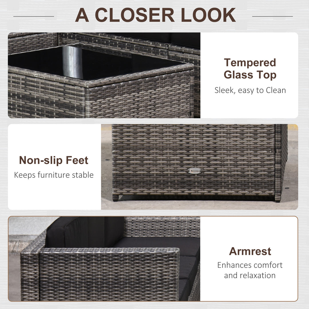 MCL 6-Seater Rattan Sofa Furniture Set W/ Cushions, Steel Frame-Grey