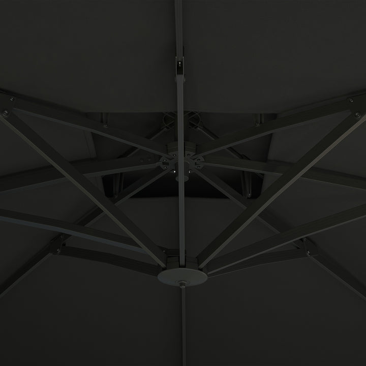 3m Thick Fabric Cantilever Garden Parasol, with Cross Base - Grey