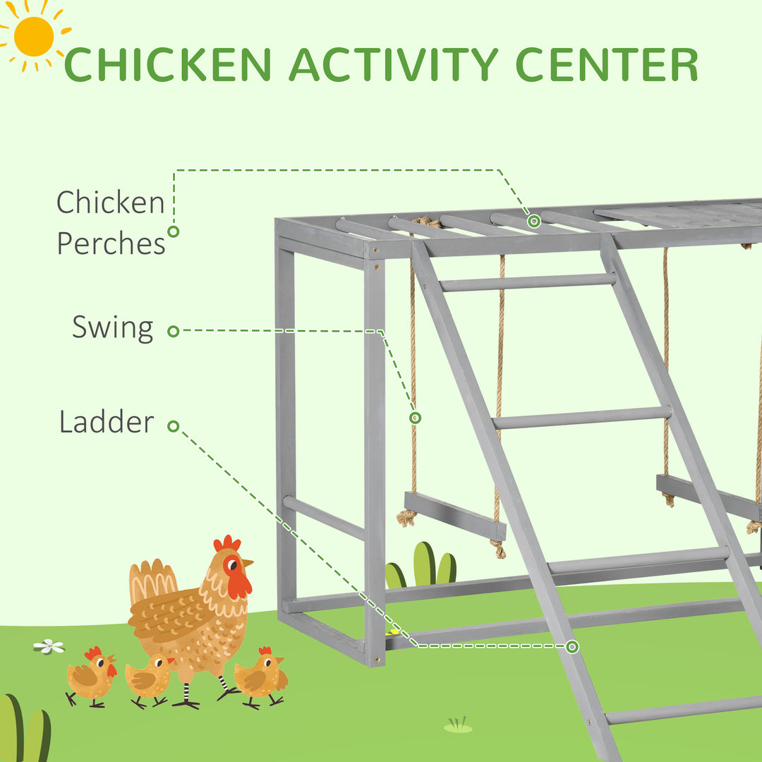 PawHut Wooden Chicken Coop Activity Centre with Swing Set for 3-4 Birds, Outdoor Hen House, Grey | Aosom UK