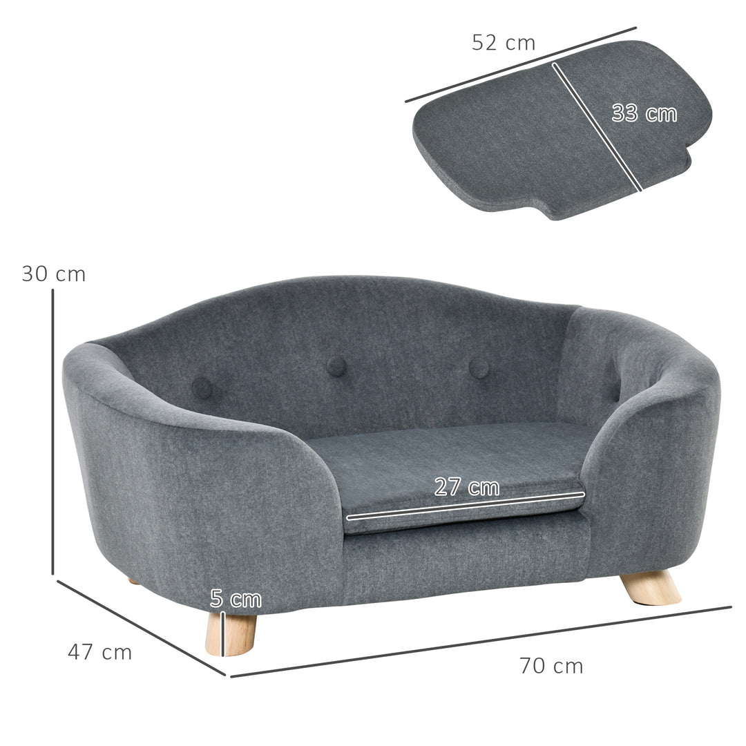 Dog Sofa Bed Pet Chair Couch with Water Resistant Fabric, Kitten Lounge with Soft Cushion, Wooden Frame for Mini Size Dogs - Grey