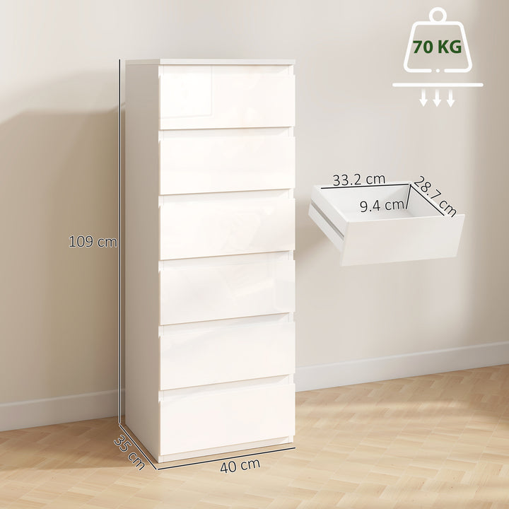 Chest of Drawers High Gloss Finish 6 Drawer Dresser Space Saving Slim - view 3