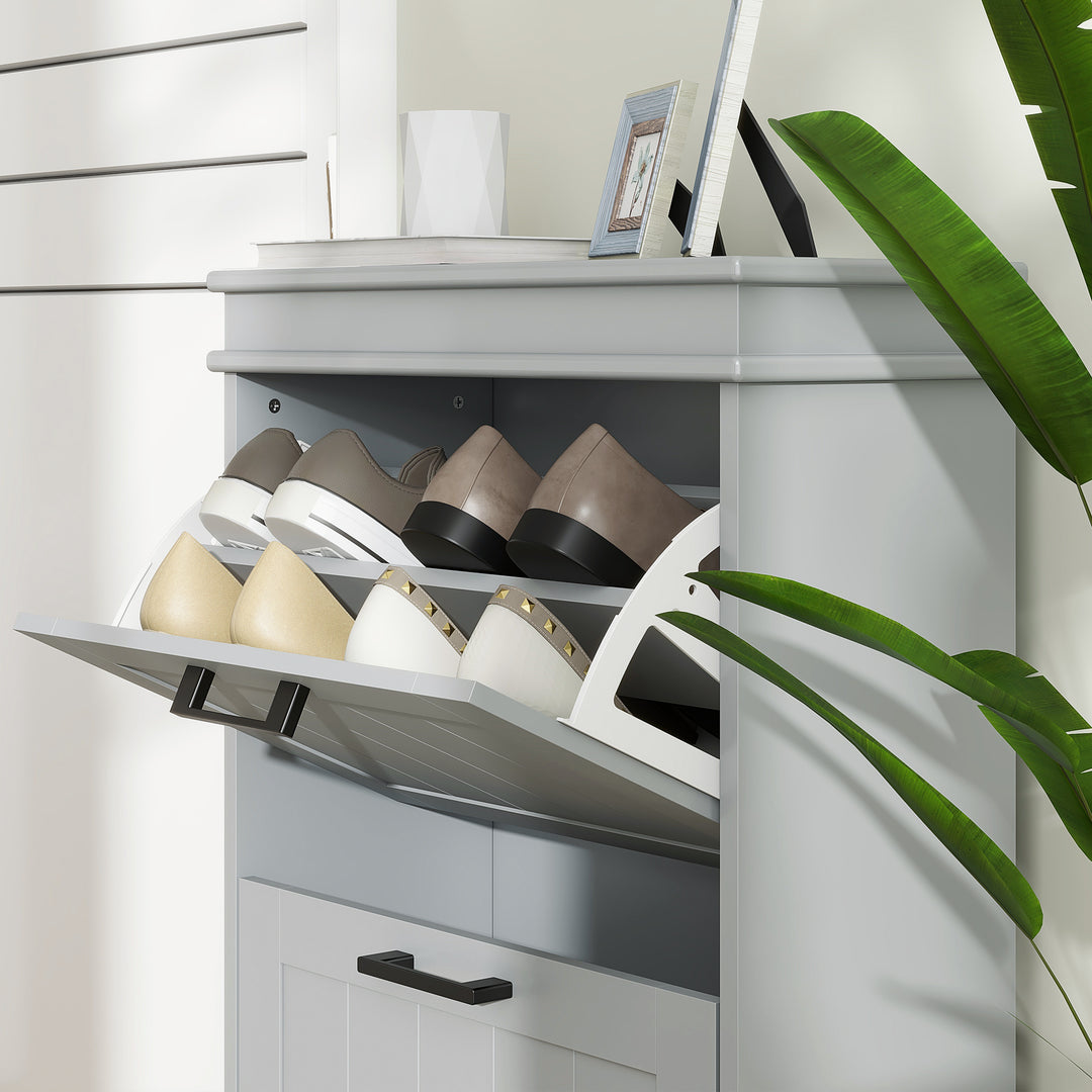 Two-Drawer Minimalistic Shoe Storage Cabinet, for 10 Shoes, Grey