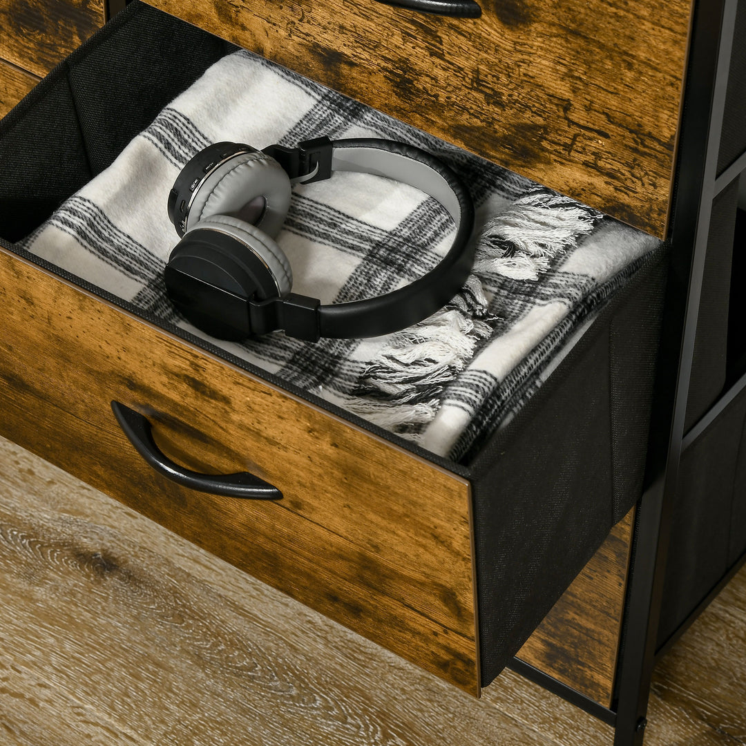 MCL Bedroom Chest of Drawers, Industrial 5 Fabric Drawer Dresser with Open Shelf for Living Room, Rustic Brown
