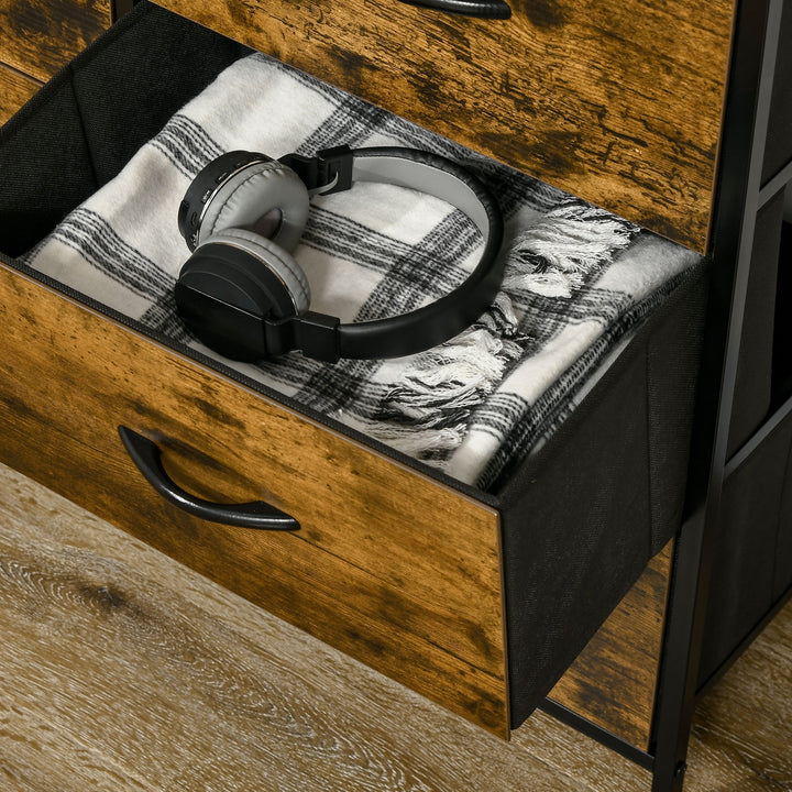 MCL Bedroom Chest of Drawers, Industrial 5 Fabric Drawer Dresser with Open Shelf for Living Room, Rustic Brown