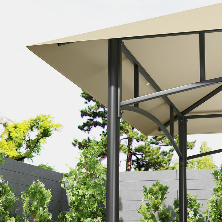 8' x 5' Grill Gazebo Canopy, Double Tiered Outdoor BBQ Gazebo Shelter with 2 Side Shelves, Storage Baskets, Hook for Garden, Patio, Barbecue, Picnic, Beige