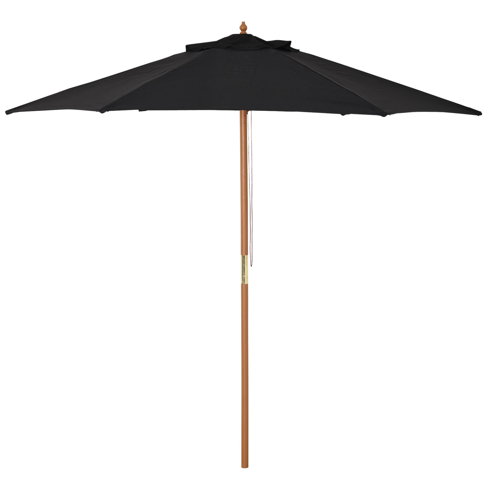 Wooden Garden Umbrella Sun Shade with Top Vents, Bamboo Ribs and Sturdy Wood Pole, Black