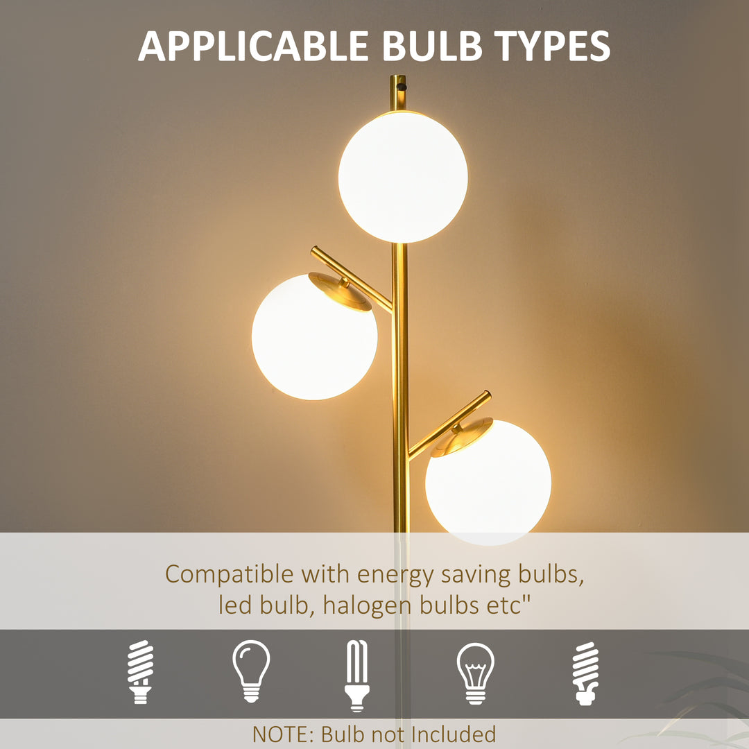 3-Light Tree Floor Lamps for Living Room, Modern Standing Lamp for Bedroom with Globe Lampshade, Steel Base, Bulb not Included, Gold Tone